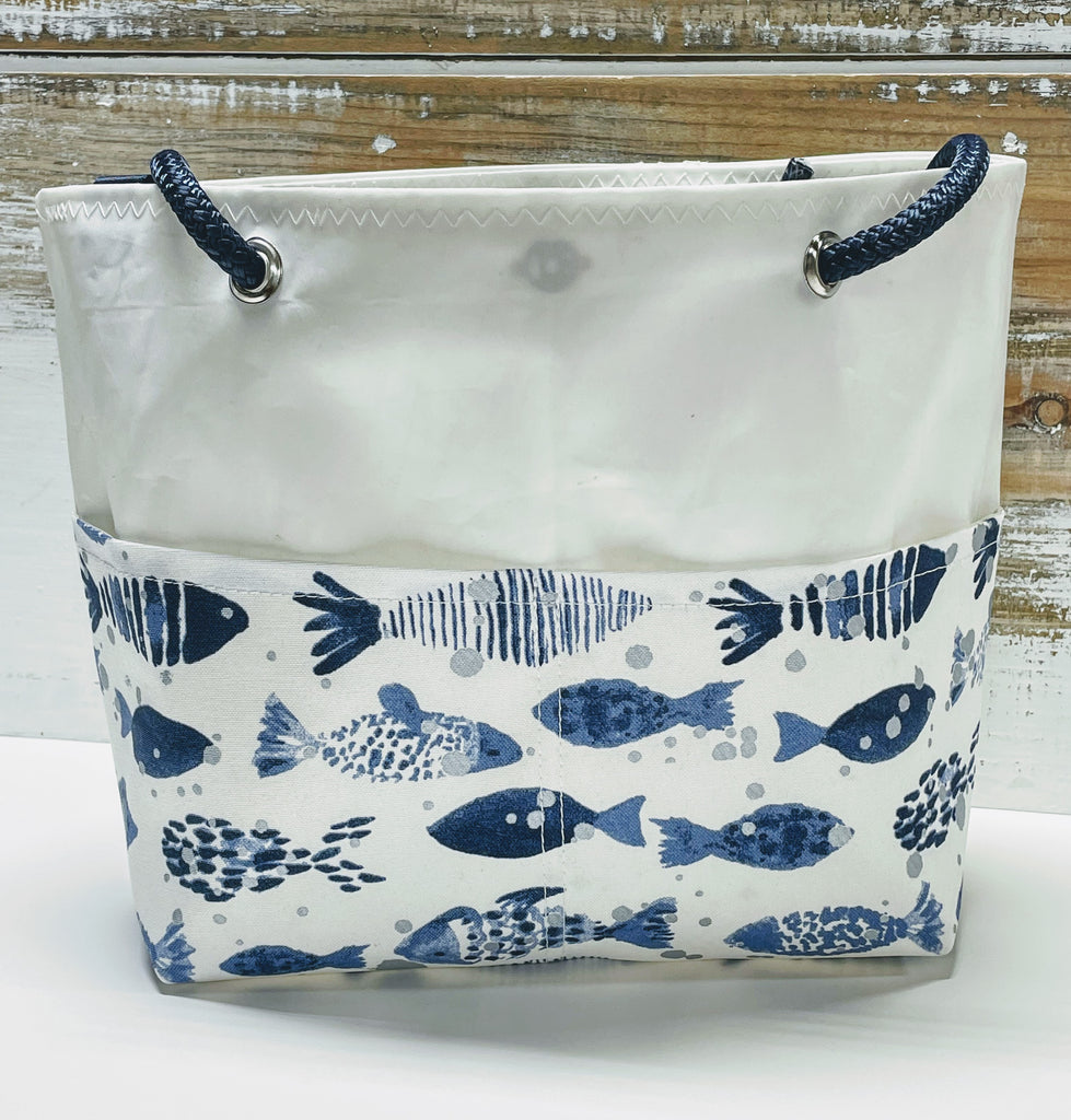 New Small Handmade Tropical Fish Ocean Sea Denim Tote Bag