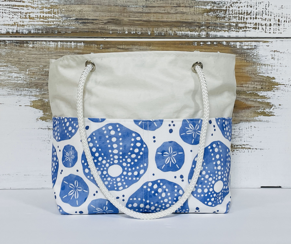 Recycled Sail Bag, Sailcloth Tote, Blue and Green