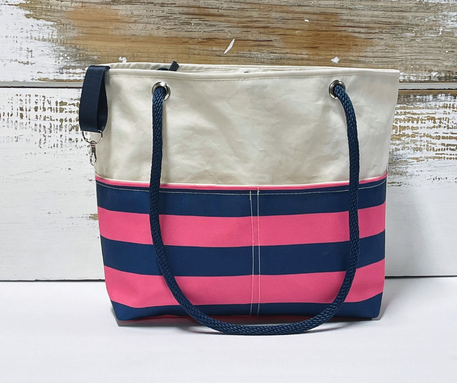 Sea Bags Recycled Sail Cloth Blue Ombre Stripe Ogunquit Beach Tote Large