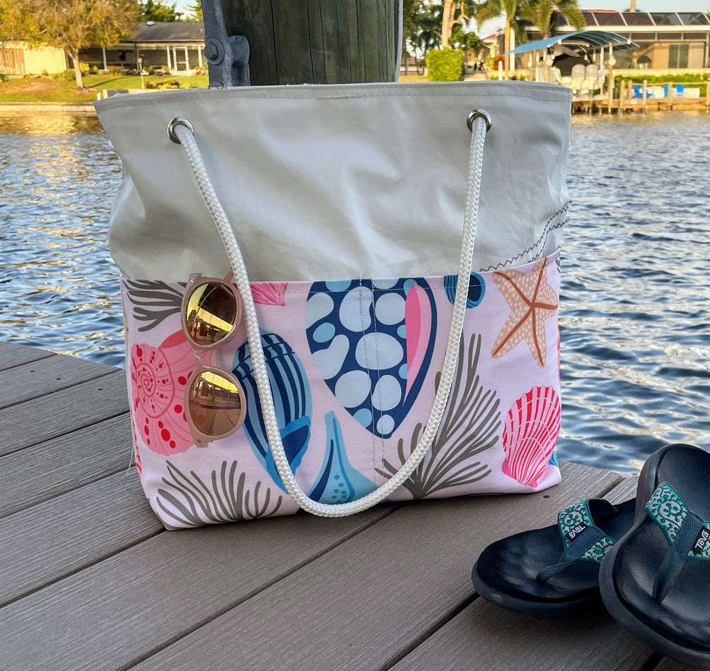 Fish Bag, Hand Sewn, Very Pretty Fabric bric, Small Tote Bag, Book Bag, Beach Bag